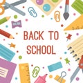 Back to school, stationery flat icons banner