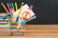 Back to school still life with copyspace on chalkboard Royalty Free Stock Photo