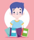 Back to school, student boy books and notebooks elementary education cartoon Royalty Free Stock Photo