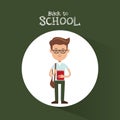 Back to school student boy glasses bag book green background Royalty Free Stock Photo