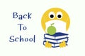 Back to school student emoji with books and apple, Coronavirus, covid 19, emoji wearing face mask.