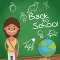 Back to school student girl globe board sketch chalk Royalty Free Stock Photo