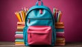 Back to school student learning, backpack full of books generated by AI Royalty Free Stock Photo