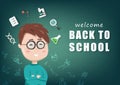 Back to school, student learning, people character vector, sign and symbol flat icon design, blackboard background