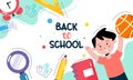Back to School with Students and Stationery Vector Banner Royalty Free Stock Photo