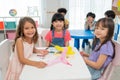 Back to school and summer course. Little children drawing and coloring kindergarten