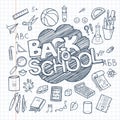 Back to School Supplies collection. Sketchy notebook doodles set with lettering Royalty Free Stock Photo