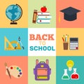 Back to school supplies icons  set  in flat style Royalty Free Stock Photo