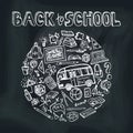 Back to School Supplies Sketchy chalkboard.Circle