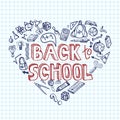 Back to School Supplies Sketchy Notebook.Doodles. Royalty Free Stock Photo