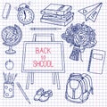 Back to School supplies sketchy notebook doodles with lettering Royalty Free Stock Photo