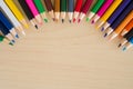 Back to school supplies, stationery colorful pencils accessories background, Top view flat Royalty Free Stock Photo