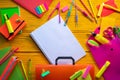 Back to school supplies vivid arrangement Royalty Free Stock Photo