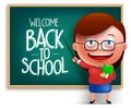 Back to school teacher funny 3D vector character wearing eyeglasses