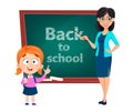 Back to school. Teacher woman cartoon character