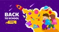 Back to school, template banner, bag , kids , school bus, vector illustration Royalty Free Stock Photo