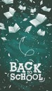 Back to school template with books flying on green chalkboard background, vector illustration Royalty Free Stock Photo