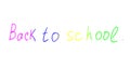 Back to school text animation. multicolored handwritten text on white background.