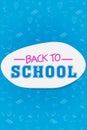 Back To School Text On Blue Backround, Vertical, Illustration