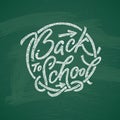 Back to school text drawing by white chalk in blackboard with school items and elements. Vector illustration banner Royalty Free Stock Photo