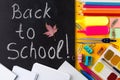 Back to School Text. School Stationary and Blackboard Royalty Free Stock Photo