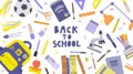 Back to school text and school stuff vector illustration. Royalty Free Stock Photo