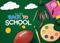 Back to school text vector design. School greeting text in green board space with educational Royalty Free Stock Photo