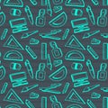 Back to school theme doodle with study tools hand drawn vintage background seamless pattern. Royalty Free Stock Photo