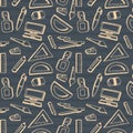 Back to school theme doodle with study tools hand drawn vintage background seamless pattern. Royalty Free Stock Photo