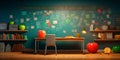 back to school theme, featuring a chalkboard background adorned with educational icons and symbols. Generative Ai Royalty Free Stock Photo