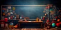 back to school theme, featuring a chalkboard background adorned with educational icons and symbols. Generative Ai Royalty Free Stock Photo