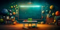 back to school theme, featuring a chalkboard background adorned with educational icons and symbols. Generative Ai Royalty Free Stock Photo