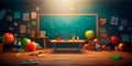 back to school theme, featuring a chalkboard background adorned with educational icons and symbols. Generative Ai Royalty Free Stock Photo