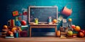 back to school theme, featuring a chalkboard background adorned with educational icons and symbols. Generative Ai Royalty Free Stock Photo