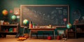 back to school theme, featuring a chalkboard background adorned with educational icons and symbols. Generative Ai Royalty Free Stock Photo