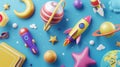 A back to school theme with school items and elements. A space imagination background. A back to school promotion poster Royalty Free Stock Photo