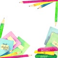 Back to school theme, watercolor elements frame