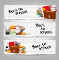 Back to school. Three banners with school supplies Royalty Free Stock Photo
