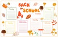 Back to School timetable decorated with autumn elements blank template to fill in with subjects vector illustration