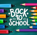 Back to School Title Words Written in a Green Chalkboard Royalty Free Stock Photo