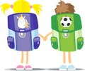 Back to School - Two Students Hold Hand - Girl and Boy - back View - Illustration