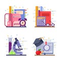 Back to school vector abstract flat illustration. Education and study icons, labels, stickers and design elements