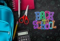 Back to school vector background. Back to school text in blackboard empty space with learning education elements. Royalty Free Stock Photo