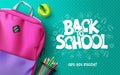 Back to school vector background design. Back to school text with backpack bag and color pencil elements in pattern background. Royalty Free Stock Photo