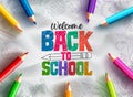 Back to school vector background design. Welcome back to school text with colorful pencils educational supplies