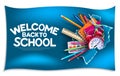 Back to school vector banner background. Back to school text with education elements like backpack bag, chalkboard and study book. Royalty Free Stock Photo