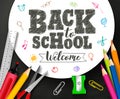 Back to school vector banner design with drawing and typography Royalty Free Stock Photo