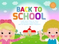 Back to school vector banner design with happy Children, poster background cover book, web, flyer, banner and template. Royalty Free Stock Photo