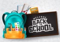 Back to school vector banner design. Back to school typography in chalkboard blank space for text. Royalty Free Stock Photo