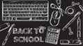 Back to school Vector banner. Sale school supplies promotion advertise poster. Chalk outline drawing textures